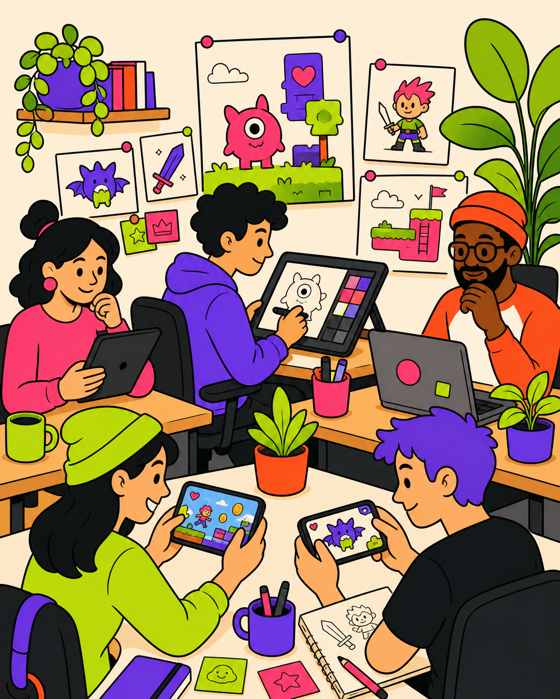 The Lemonshark Games studio team at work on mobile games